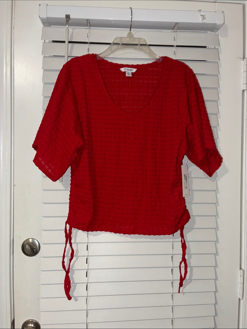 Red V-Neck Short Sleeve Short Top with Side Ties